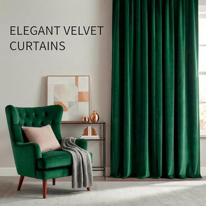 Emerald Green Velvet Curtains 96 inches Room Darkening Thermal Insulated | Super Soft, 2 Panels, Window Drapes with Back Tab & Rod Pocket for Living Room Bedroom, 52" W x 96" L - color: Emerald Green, size: 52"W x 96"L (Pack of 2)