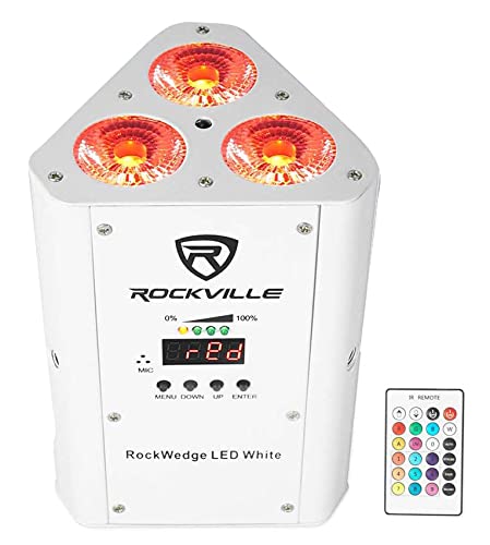 Rockville RockWedge LED 54W RGBWA+UV Rechargeable Wireless DMX Par Light | Built-In 7500mAh Rechargeable Battery, Up to 36 Hours Single Color Runtime, 4 Hour Recharge, 6 or 10 Channel DMX, White - color: White