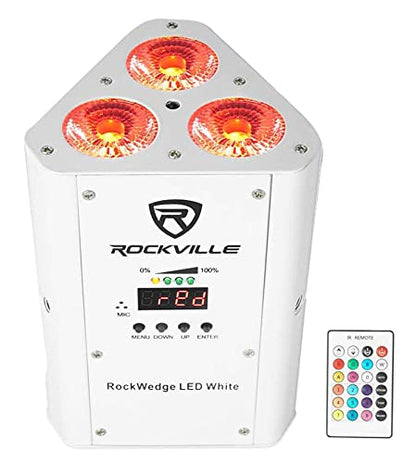 Rockville RockWedge LED 54W RGBWA+UV Rechargeable Wireless DMX Par Light | Built-In 7500mAh Rechargeable Battery, Up to 36 Hours Single Color Runtime, 4 Hour Recharge, 6 or 10 Channel DMX, White - color: White