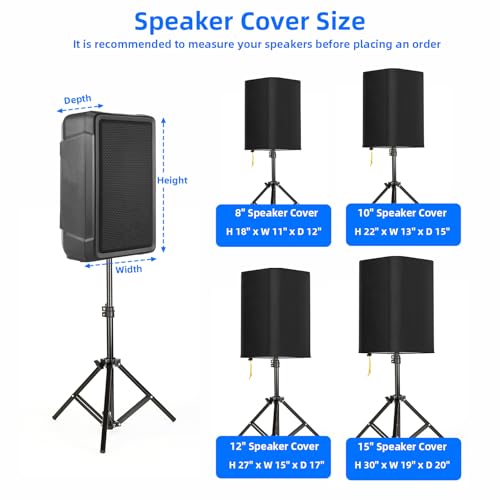 12 Inch PA/DJ Speaker Cover for Powered Speaker Mounted on Stand, 2 Pack Outdoor Speaker Cover 600D Thick Oxford Fabric Waterproof UV Protection Dustproof(Black) - size: 12 Inch
