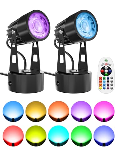LED Spot Lights Indoor 3W RGB Accent Lighting Up Lights Indoor Spotlight Lamp for Plants 120V Uplighting Christmas Decor US 2-Plug 6 FT Cord with Floor Foot Switch (2 Pack with Base) - color: RGBW, size: 2 Pack