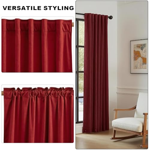 Burgundy Velvet Blackout Curtains 52 x 84 Inch, 2 Panels - color: Rod Pocket |Burgundy Red, size: 52"W x 84"L (Pack of 2)
