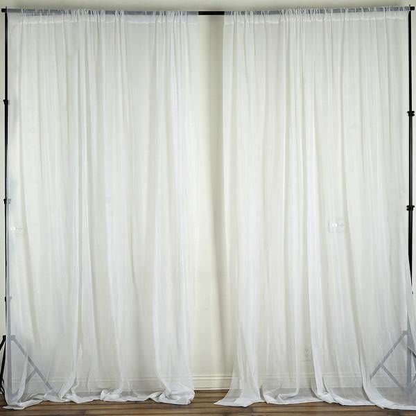 TABLECLOTHSFACTORY 10FT Fire Retardant White Sheer Voil Curtain Panel Backdrop - Premium Collection - color: White, size: 120"W x 120"L (Pack of 1)