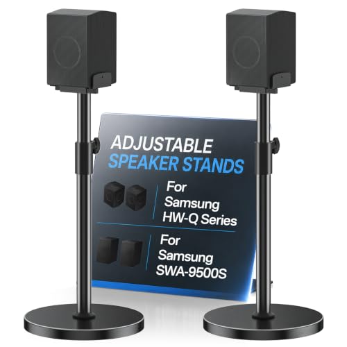 Heavy Duty Speaker Stand Pair for Samsung HW-Q990H/Q990F/Q930F/Q990D/Q930D | For Width 5"–11" Samsung Speaker Stands, Tool-Free Height Extend 33.5"–40.5", Adjustable Dual Side Clamp, Built-in Cable Mgmt - style: Speaker Floor Stand