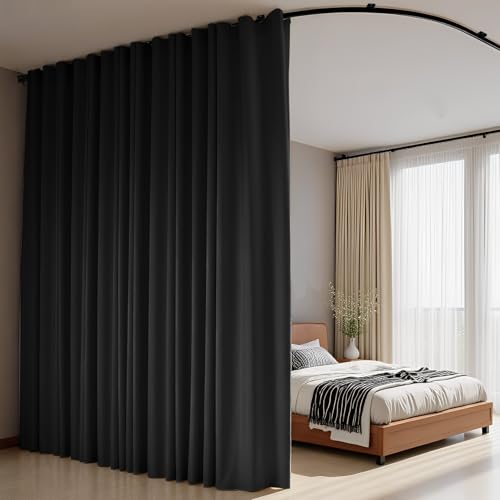Room Divider Curtains Flexible Ceiling Tracks Set Curtain Track Ceiling Mount Blackout Curtain for Living Room Bedroom Ceiling Curtain Rod Privacy Dividers Panels W100 x H96 Black Drape & Black Rail - color: Curtain/Track-black, size: 100"W x 96"L (Pack o