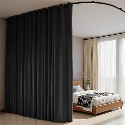 Room Divider Curtains Flexible Ceiling Tracks Set Curtain Track Ceiling Mount Blackout Curtain for Living Room Bedroom Ceiling Curtain Rod Privacy Dividers Panels W100 x H96 Black Drape & Black Rail - color: Curtain/Track-black, size: 100"W x 96"L (Pack o