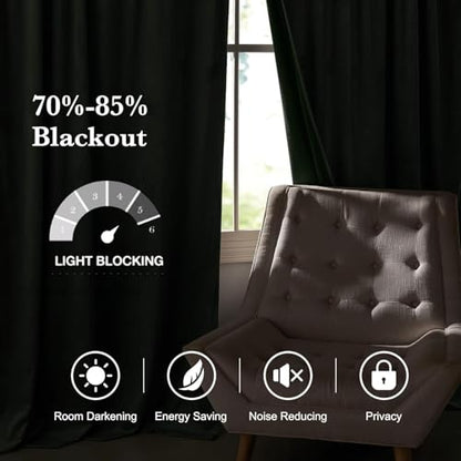 Velvet Blackout Curtains 52" W x 84" L - Olive Green Room Darkening Drapes with Rod Pocket & Back Tab, 2 Panel Set for Bedroom Living Room - color: Rod Pocket |Olive Green, size: 52"W x 84"L (Pack of 2)
