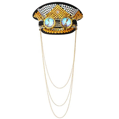 GRACEART Women's Burning Man Sequin Hat Mucis Festival Military Captain Hats Steampunk Caps with Goggles - style: Style-20(with Goggle)
