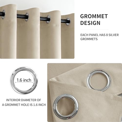 MIULEE Velvet Curtains Beige 52 x 108 Inch Length Set of 2 | Extra Long Grommet Drapes, Soundproof Thermal Insulated, Room Darkening, Classical Blackout Curtains for Living Room Bedroom - color: Beige, size: 52"W x 108"L (Pack of 2)