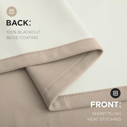 Joydeco 100% Blackout Curtains Velvet Black Out Curtain 96 Inch Drapes - color: Beige, size: 52"W x 96"L (Pack of 2)