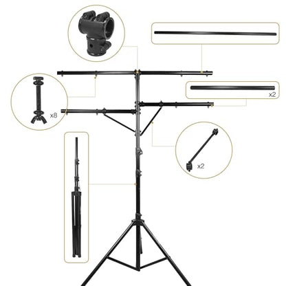 Sound Town DJ Lighting Stand, Height Adjustable, 12 ft Tall, with Side Bars and Tripod Base (STLS-M12) - color: Matte Black, size: 12ft