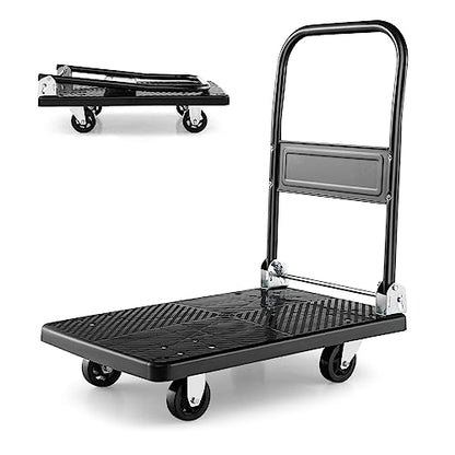S AFSTAR Folding Platform Truck, Push Cart Dolly with 360° Swivel Wheels & 440lb Weight Capacity, Moving Hand Truck, Foldable Flatbed Cart, Push Cart Dolly for Loading and Easy Storage (28" x 19")