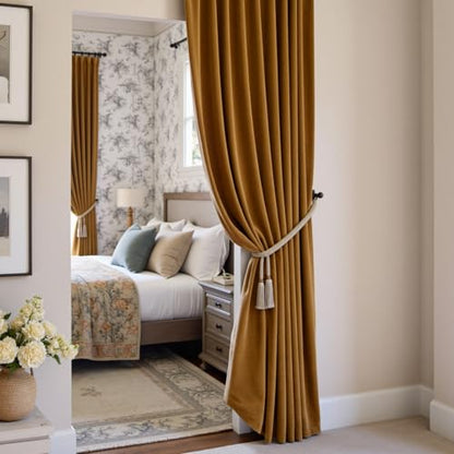 jinchan Velvet Blackout Curtains for Bedroom 84 Inch Long Thermal Insulated Living Room Darkening Curtains Luxury Gold Brown Room Curtain Plush Light Blocking Privacy Window Drapery Rod Pocket 1 Panel - color: Gold Brown, size: 52"W x 84"L (Pack of 1)