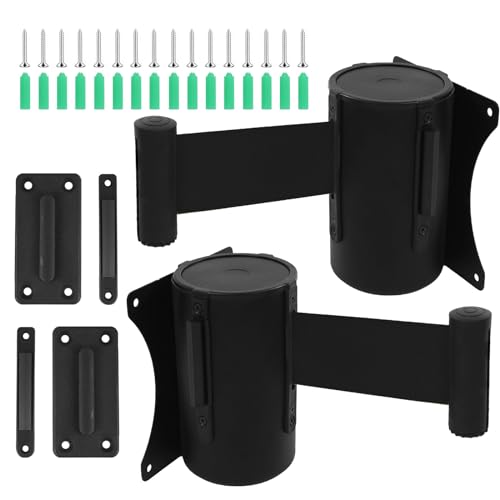 Wall Mount Retractable Belt Barrier 2 Pack, TrreZon Fixed Retractable Belt Barrier with Steel Case 16' Black Belt for Grocery, Restaurant, Retail Store, Office, Stadium, School - color: Black Belt