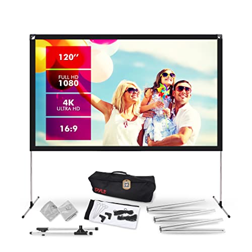 Pyle Projector Screen with Stand - 120'' 16:9 HD 4K Portable Lightweight Freestanding Foldable Indoor Outdoor Movie Projection Display with Frame for Home Theater - size: 120"