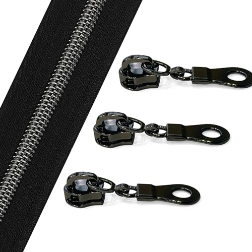 The Yards 10 Yards Bulk Black Nylon Coil Zipper with Gunmetal Teeth - Replacement Sewing Zipper with 10PCS Sliders for DIY Craft Bags - color: Gunmetal-Black
