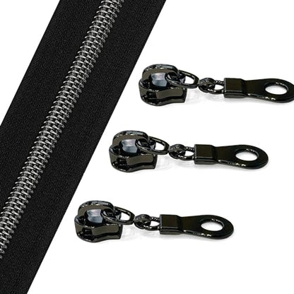The Yards 10 Yards Bulk Black Nylon Coil Zipper with Gunmetal Teeth - Replacement Sewing Zipper with 10PCS Sliders for DIY Craft Bags - color: Gunmetal-Black