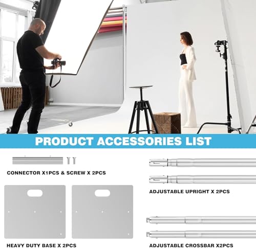 Pipe and Drape Backdrop Stand, 10x10ft Heavy Duty Backdrop Stand with Metal Base, Adjustable Height & Width, Silver Background Holder for Wedding Photography Birthday Party Baby Shower（Capacity of up to 25 lbs） - color: Silver, size: 10*10FT