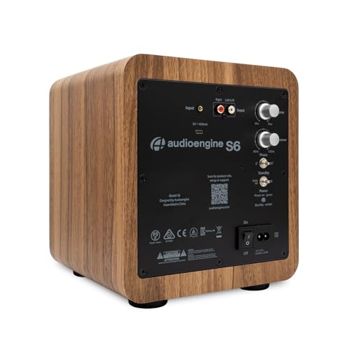 Audioengine S6 Mini Subwoofer – Compact 210W Powered Bass Speaker | for Music, Movies, Gaming & Home Office Setups - Walnut - color: Walnut, size: Matte