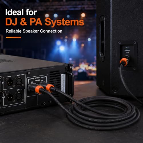 Speakon Cable 6ft 2 Pack — 12AWG OFC NL4FC Twist-Lock Speaker Wire for PA System, DJ Booth, Stage Monitor, Subwoofer, Bass Cabinet, Church & Touring Production