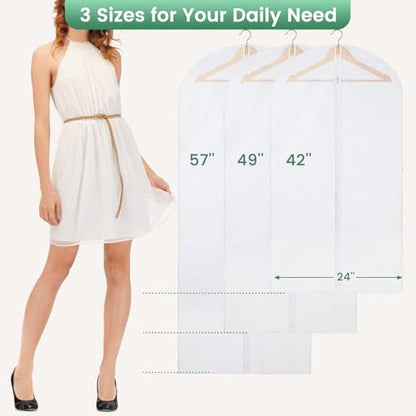Carbrea 6 Pack Translucent Garment Bags for Hanging Clohes - 24" x 57" | Thick PEVA Materials, Smooth Zipper, with Zipper Protection, Breathable, Washable, Reusable, for Closet Storage, Travel Use - size: 57 inch
