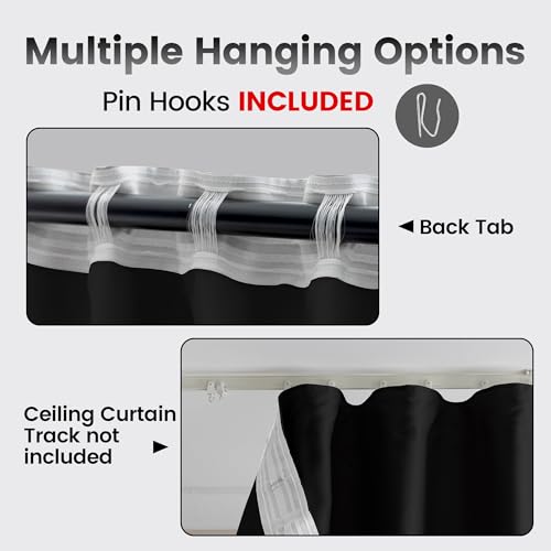 Wall to Wall Room Divider Curtains, Blackout Ceiling Track Curtains with Hook, Extra Wide Theater Curtains for Living Room (1Panel, Black, W10ft x H7ft) - color: Black, size: 120"W x 84"L (Pack of 1)