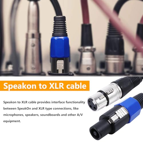 HBU Pack of 1 15 Feet SpeakOn to XLR Female Cable - 1pc Audio Jack Mic Microphone 3 Pole Connection Extension Wire with Twist Lock - 15Ft. Speak-On Male Plug to XLR Cables - size: 15ft. - 1 Pack