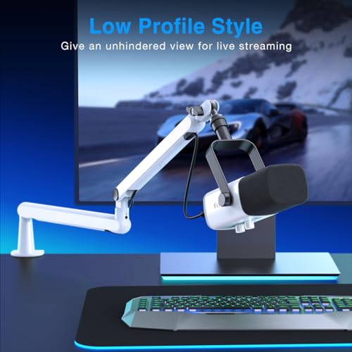 FIFINE Gaming XLR/USB Microphone and Mic Stand Bundle,RGB Dynamic Mic with Mute Button,Volume Control, Low Profile Boom Arm Kit with Cable Management for Recording Video Creation (AM8W+BM88W)