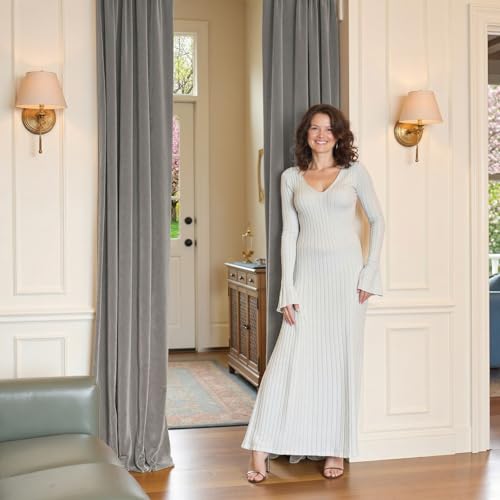 Lazzzy Light Gray Velvet Curtains Thermal Insulated Curtains 84 Inch Lenth Room Darkening Window Drapes for Bedroom Living Room Super Soft Luxury Window Treatment 2 Panels Grommet - color: *Grommet | Light Gray, size: 52"W x 84"L (Pack of 2)