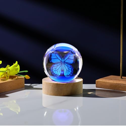 3D Butterfly Gifts for Women - Crystals Ball 60mm - Butterfly Figurines Decor Glass Animals Figurine - Keepsake Paperweight - style: Butterfly