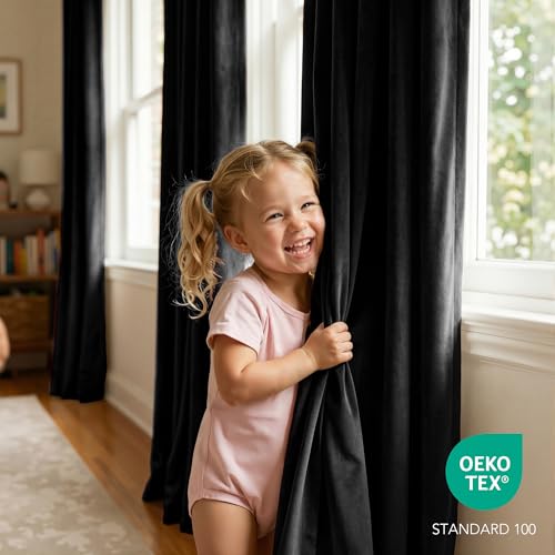 RYB HOME Black Velvet Blackout Curtains 84 inches Long for Bedroom - color: Black, size: 52"W x 84"L (Pack of 2)