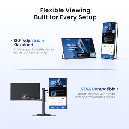 UPERFECT 15.6" 1080P Wireless Portable Monitor with Battery 8000mAh | Travel Monitor w/ Wireless Keyboard/Sleeve/Stand/VESA, External Second Screen for Laptop, PC, Phone, Support AirPlay Miracast - size: 15.6