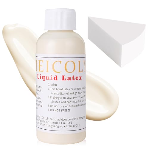 MEICOLY Light Flesh Liquid Latex with Sponge,Halloween Costume SFX Special Effects Makeup for Scar Burn Monster Zombie Cut Wound Skin Wrinkle,Liquid Latex Glue for Bald Cap,Yarn Wood Makeup - color: light flesh liquid latex