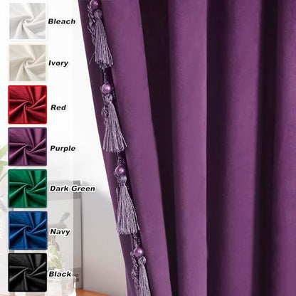 Fazhesici Purple Velvet Blackout Curtains, Rod Pocket 2 Panels, 52”W x 63”H | Velvet Drapes with Tassels, Thermal Soundproof Blackout Curtains for Living Room - color: Purple, size: 52"W x 63"L (Pack of 2)