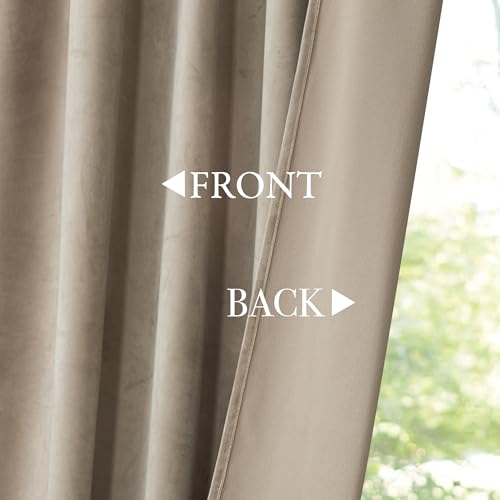 KGORGE Taupe Velvet Curtains 96 inches 2 Panels, Elegant Velvet Blackout Curtains for Bedroom Living Room, Soft Room Darkening Thermal Insulating Window Drapes, Back Tab Rod Pocket, W 52 x L 96 | Soft Darkening Thermal Insulating Window Drapes for Living