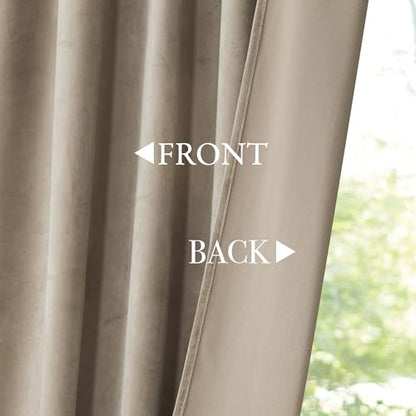 KGORGE Taupe Velvet Curtains 96 inches 2 Panels, Elegant Velvet Blackout Curtains for Bedroom Living Room, Soft Room Darkening Thermal Insulating Window Drapes, Back Tab Rod Pocket, W 52 x L 96 | Soft Darkening Thermal Insulating Window Drapes for Living