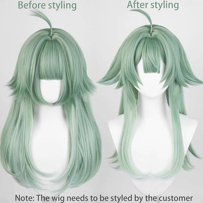 Anime Green Long Wigs with Bangs Women flipped out Wig Jellyfish-Head Adult COS Game Huo Fox Cosplay Wigs Halloween,Christmas,Comic con,Game Show,Party - color: Green white