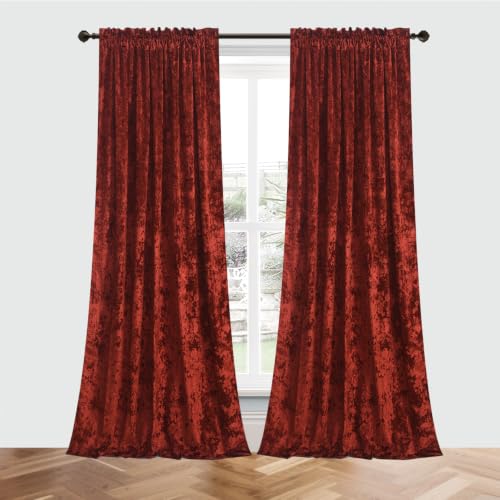 Beau Crushed Velvet Window Curtains Burgundy 2 Panels Set 52" W x 84" L - color: Burgundy, size: 52"W x 84"L (Pack of 2)