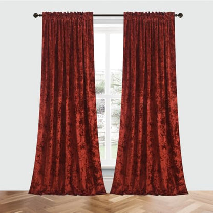 Beau Crushed Velvet Window Curtains Burgundy 2 Panels Set 52" W x 84" L - color: Burgundy, size: 52"W x 84"L (Pack of 2)