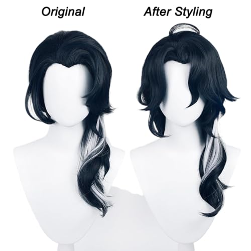 Black Highlight White Curly Regrator Cosplay Wig Heat Resistan Synthetic Fiber Hairs for Uniex Adult Halloween Christmas Cos Party Replacement Wigs - color: Black Highlight White Curly