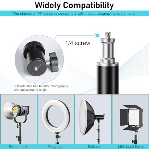 Photography Light Stand, 110"/9.2ft/280cm Portable Reverse Folding Tripod with Travel Bag Aluminum Heavy Duty for Camera,Video,Softboxes,Umbrell,Wedding Outdoor Video Shooting - color: Black