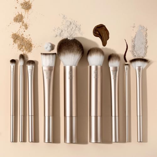 Real Techniques 9 Piece Au Naturale Makeup Brush Set, For Liquid, Cream, & Powder Eyeshadow, Foundation, Blush, Bronzer & Contour, Travel Friendly Brushes, Gift Set, Cruelty-Free Bristles (Pack of 8) - size: 9 Piece Set (Pack of 8), style: Au Naturale, 9