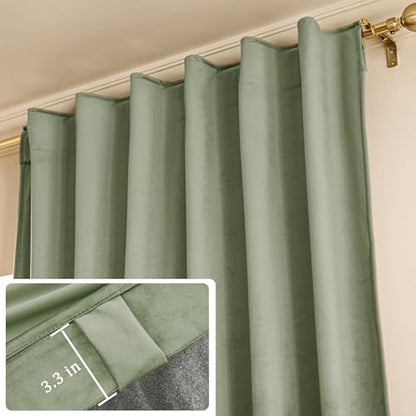 YOFUN 84 inches 2 Panels, Sage Green Blackout Luxury Velvet Curtains Thermal Insulated Heat Block Soundproof Window Panels Soft Drapes for Bedroom Living Room, Rod Pocket & Back Tab, W52 x L84 - color: Sage Green, size: 52"W x 84"L (Pack of 2)
