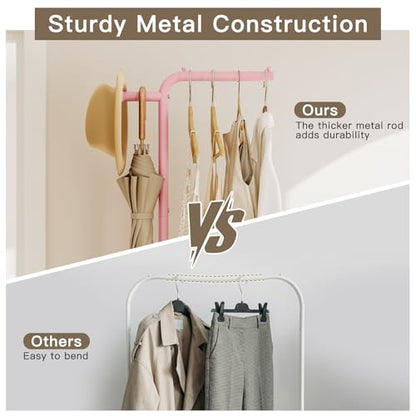 Small Rolling Clothing Rack with Shelf, Narrow Clothes Rack with Wheels | Gasvadivum 71" Tall Sturdy Metal Garment Rack with Hanging Rod, Freestanding Portable Coat Rack for Bedroom, Entryway, Pink - color: Pink