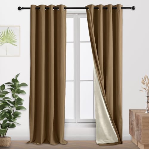 100% Full Blackout Velvet Curtains with Liner Grommet 52x108 Coffee - color: Coffee, size: 52"W x 108"L (Pack of 2)