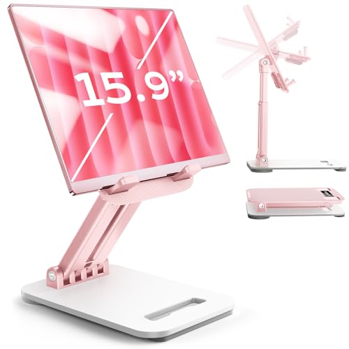 LISEN for iPad Stand Adjustable Tablet Holder Desk, iPad Accessories Pink - color: Pink