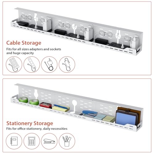 Univivi Under Desk Cable Management Tray, Cable Management, 48 inch, White | Durable Steel Material, Under Desk Cable Tray with No-Drill C-Clamp and Screw Mount, Wire Management for Office/Home - color: White, size: 48"
