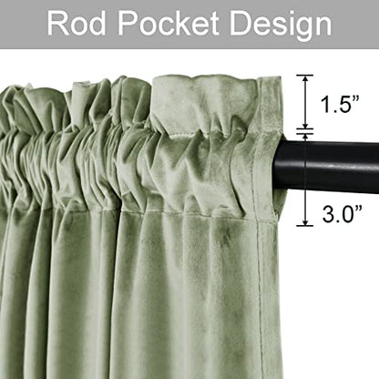 JIUZHEN Sage Green Velvet Blackout Curtains 42W x 63L 2 Panels - color: Sage Green, size: 42"W x 63"L (Pack of 2)