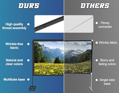 Queension 120 inch Outdoor Projector Screen with Stand, Portable Projector Screen 16:9 HD 4K, Movies Screen with Carry Bag for Outside Backyard, Indoor Wrinkle-Free Screen for Home Theater