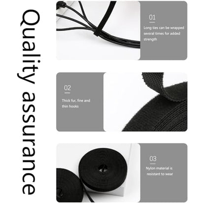 TENOC Reusable Hook and Loop Cable Tie Tool, Adjustable Cable Organizer Tape Cord Wrap for Home, Office, Wire Bundling, Hook and Loop Tape, Manage Wire Straps, Black (2/5 In x 9.8 Ft x 1 Roll)